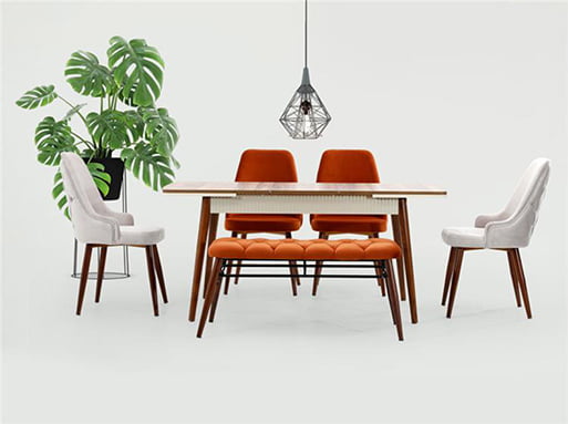 Luna Color Ceviz Yemek Masası Takımı